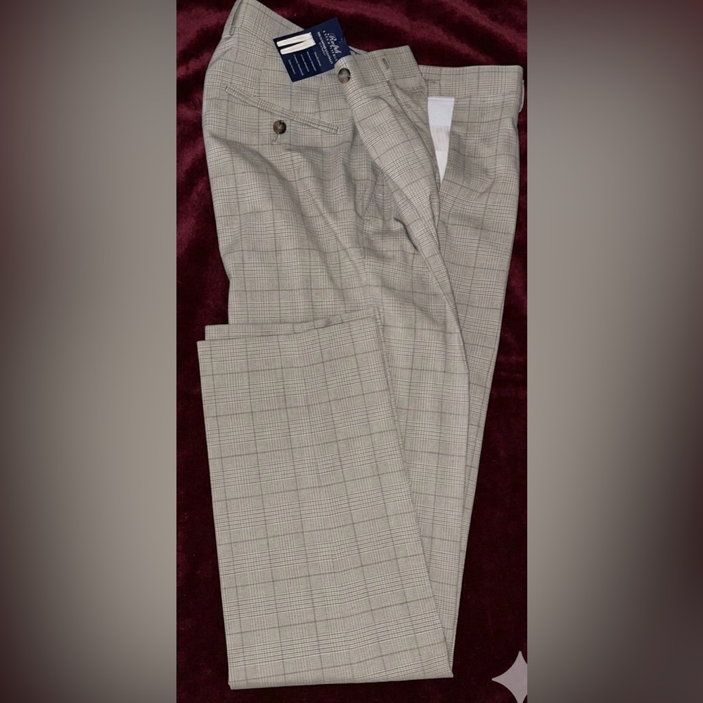 Ralph Ralph Lauren Comfort Flex Dress Pants 34x32 Gray Glen Plaid Flat Front NWT